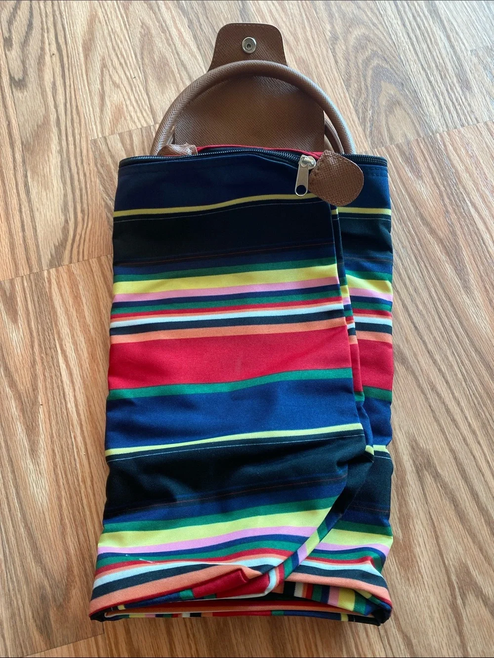 Striped Large Tote Bag with Compactable Design - Multicolor Practical Beach